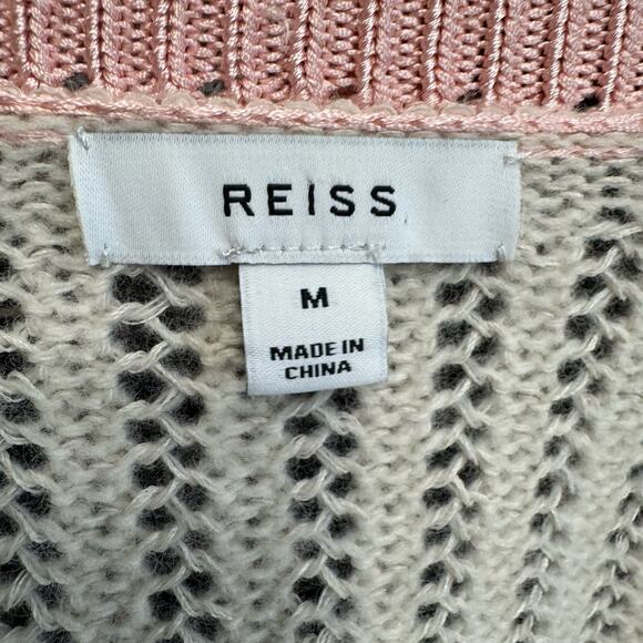 Reiss Vale Wool Blend Knitted V-Neck Sweater Cream Relax Fit Women's M - Picture 11 of 12